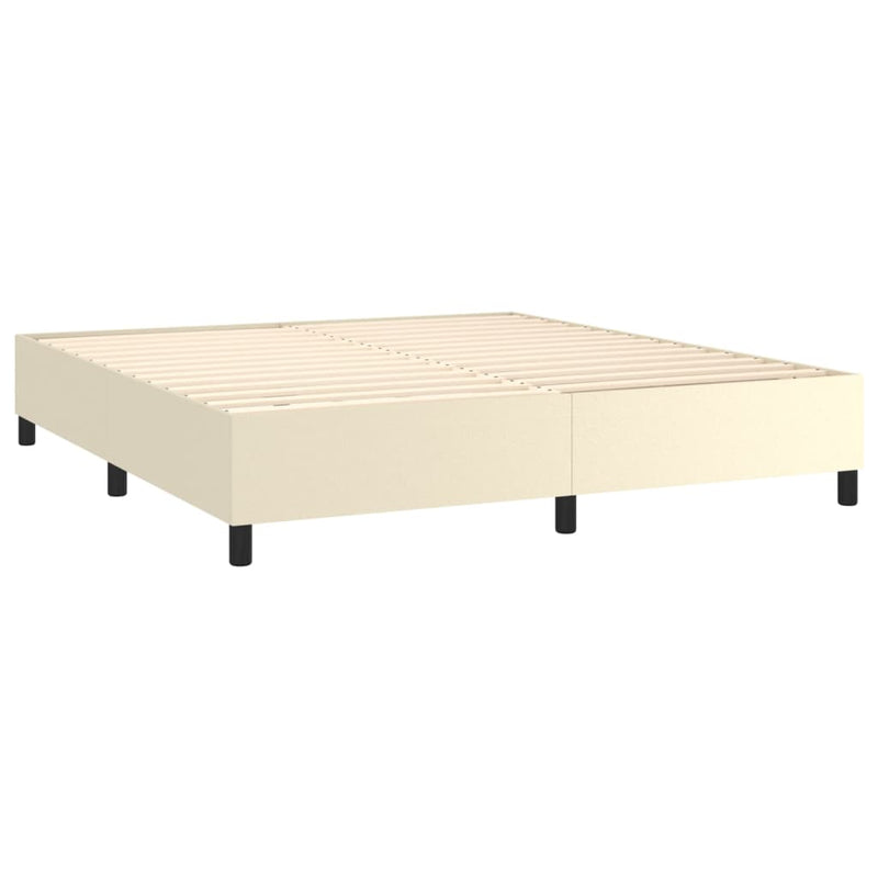 Pat box spring cu saltea, crem, 160x200 cm, piele ecologică