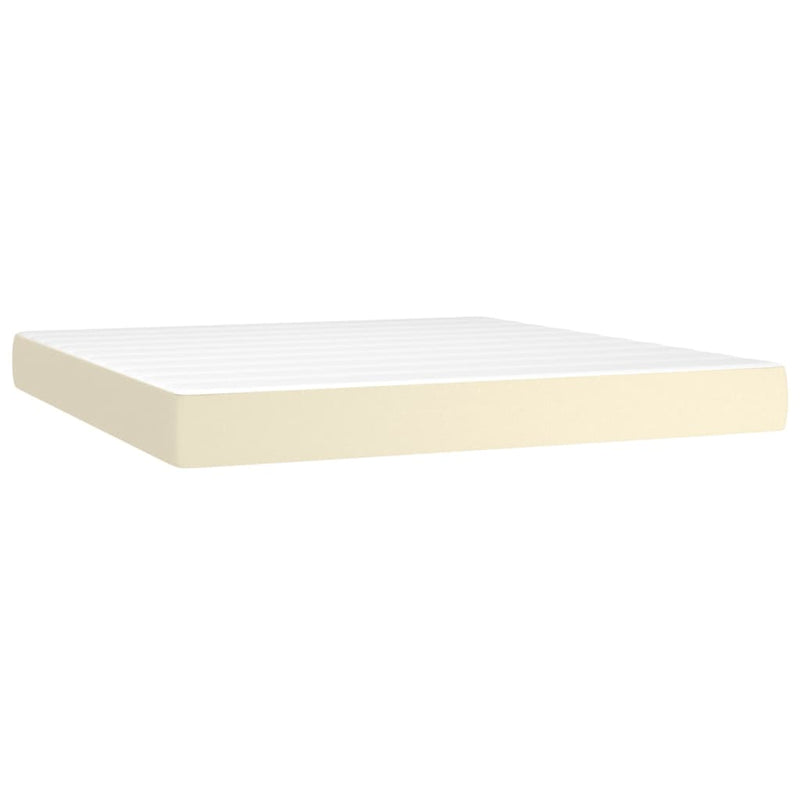 Pat box spring cu saltea, crem, 160x200 cm, piele ecologică