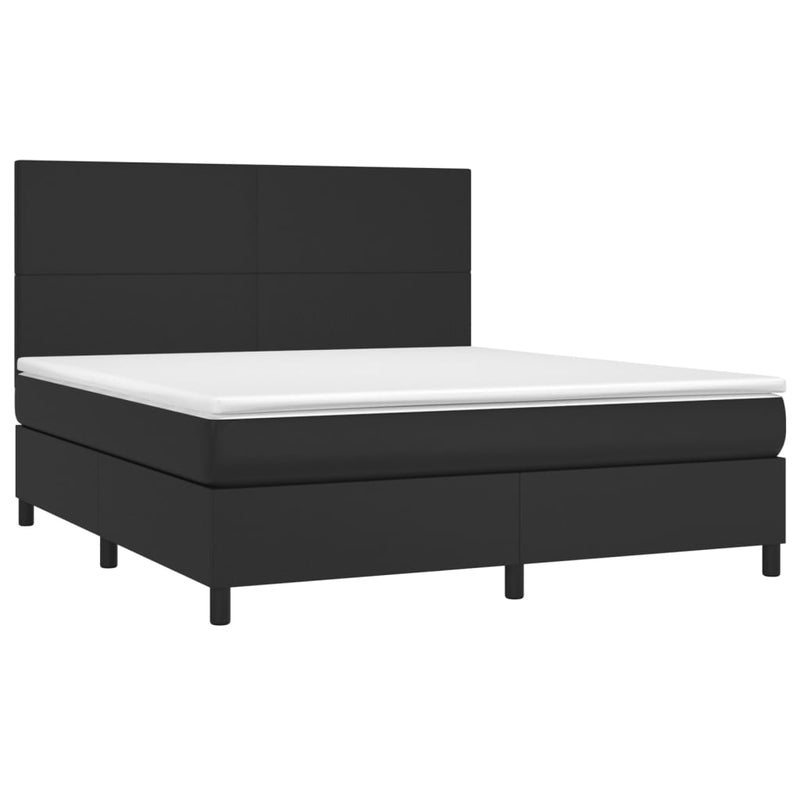 Pat box spring cu saltea, negru, 180x200 cm, piele ecologică