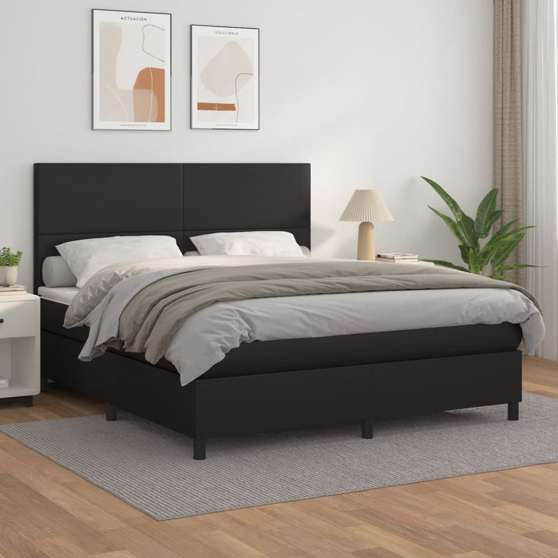 Pat box spring cu saltea, negru, 180x200 cm, piele ecologică