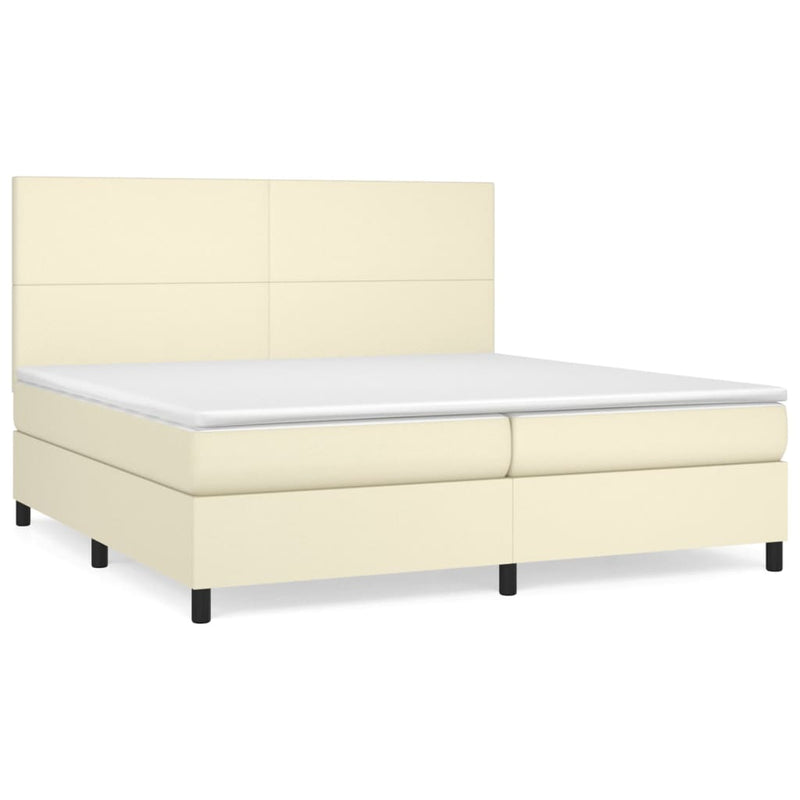 Pat continental cu saltea, crem, 200x200 cm, piele ecologică