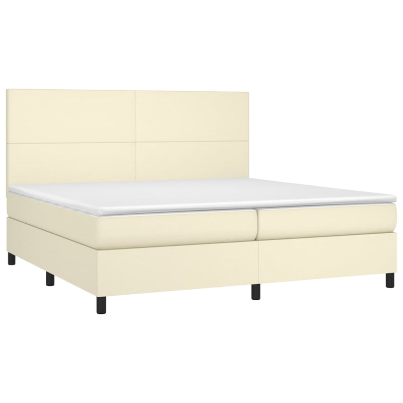 Pat continental cu saltea, crem, 200x200 cm, piele ecologică