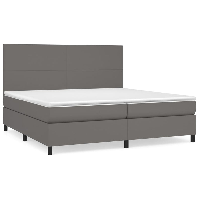 Pat box spring cu saltea, gri, 200x200 cm, piele ecologică