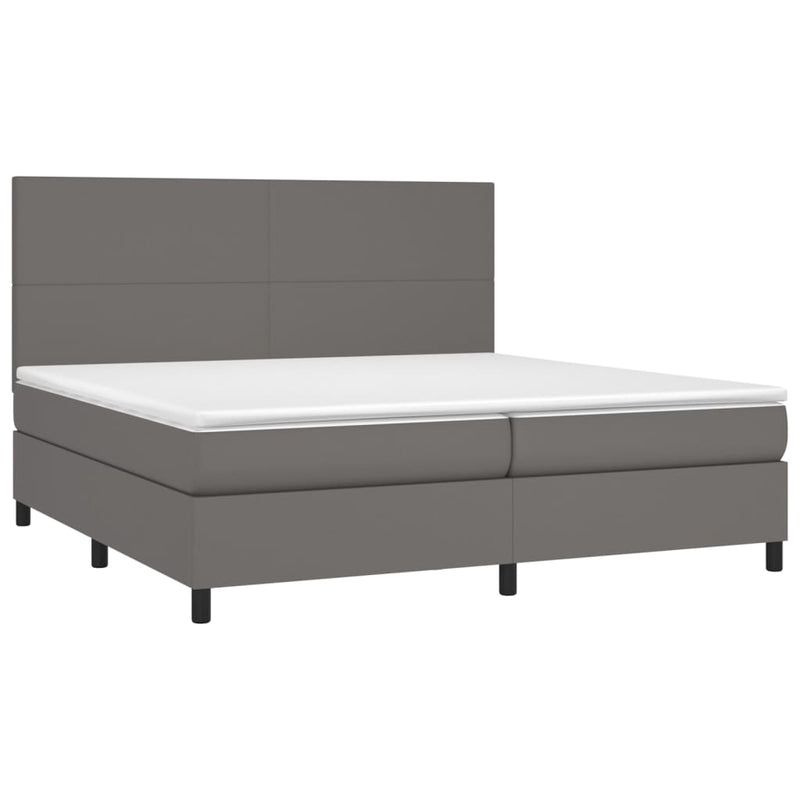 Pat box spring cu saltea, gri, 200x200 cm, piele ecologică