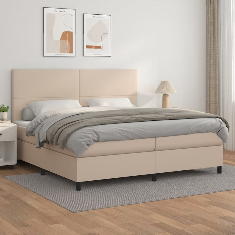 Pat continental cu saltea, cappuccino, 200x200 cm, piele eco