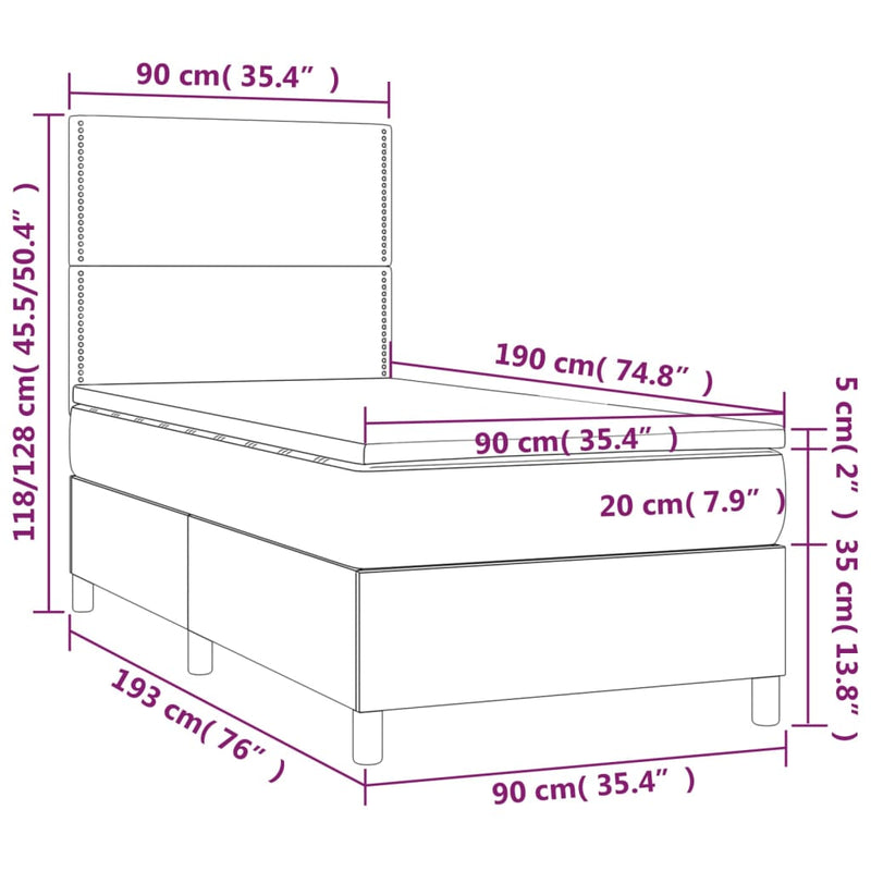 Pat box spring cu saltea, negru, 90x190 cm, piele ecologică
