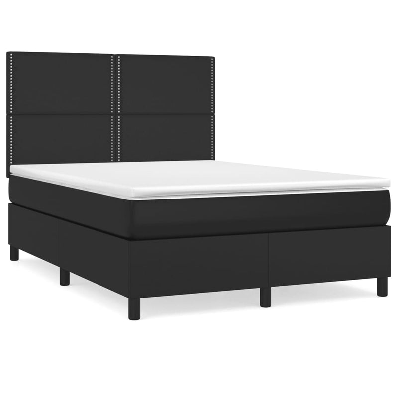 Pat box spring cu saltea, negru, 140x190 cm, piele ecologică