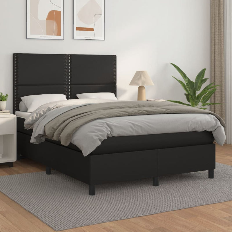 Pat box spring cu saltea, negru, 140x190 cm, piele ecologică