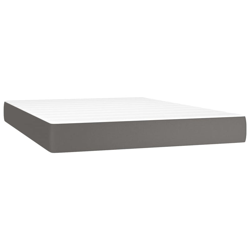 Pat box spring cu saltea, gri, 140x190 cm, piele ecologică