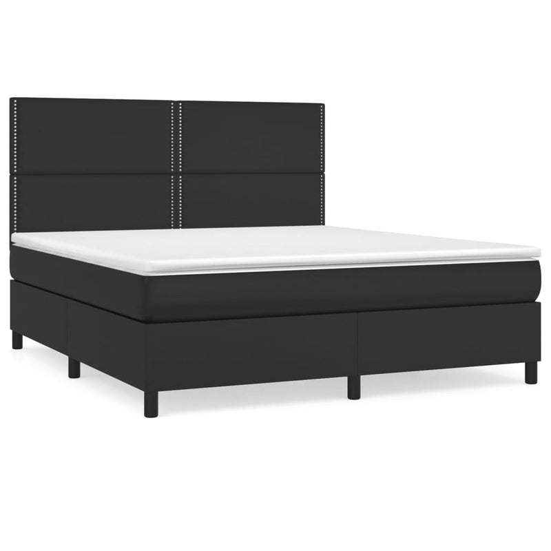 Pat box spring cu saltea, negru, 180x200 cm, piele ecologică