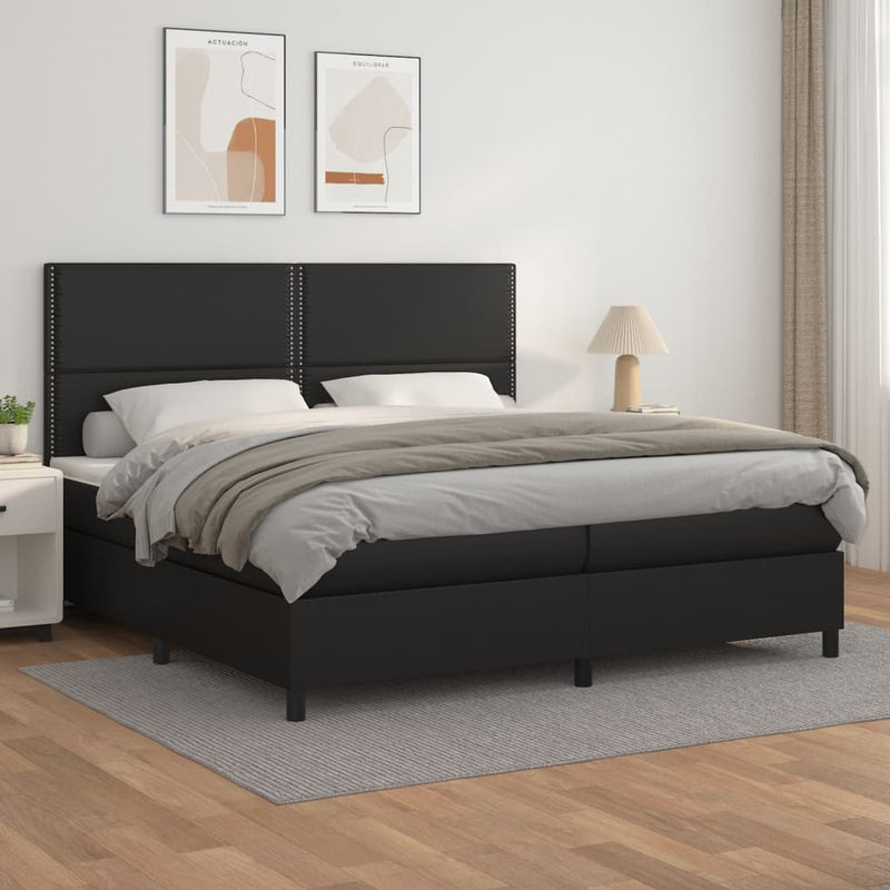 Pat box spring cu saltea, negru, 200x200 cm, piele ecologică