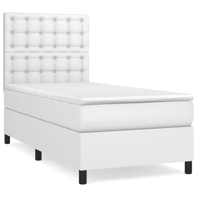Pat box spring cu saltea, alb, 80x200 cm, piele ecologică