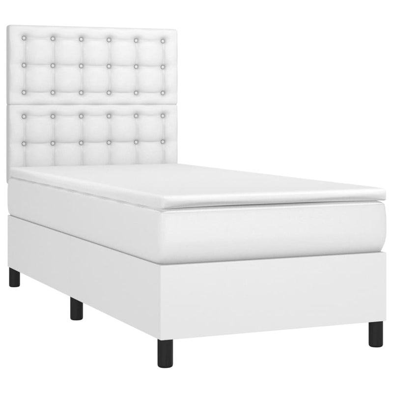 Pat box spring cu saltea, alb, 80x200 cm, piele ecologică