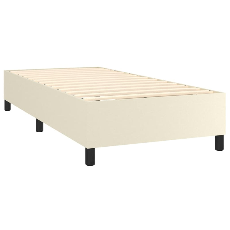 Pat box spring cu saltea, crem, 80x200 cm, piele ecologică