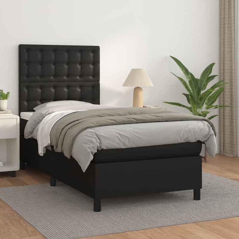 Pat box spring cu saltea, negru, 90x190 cm, piele ecologică