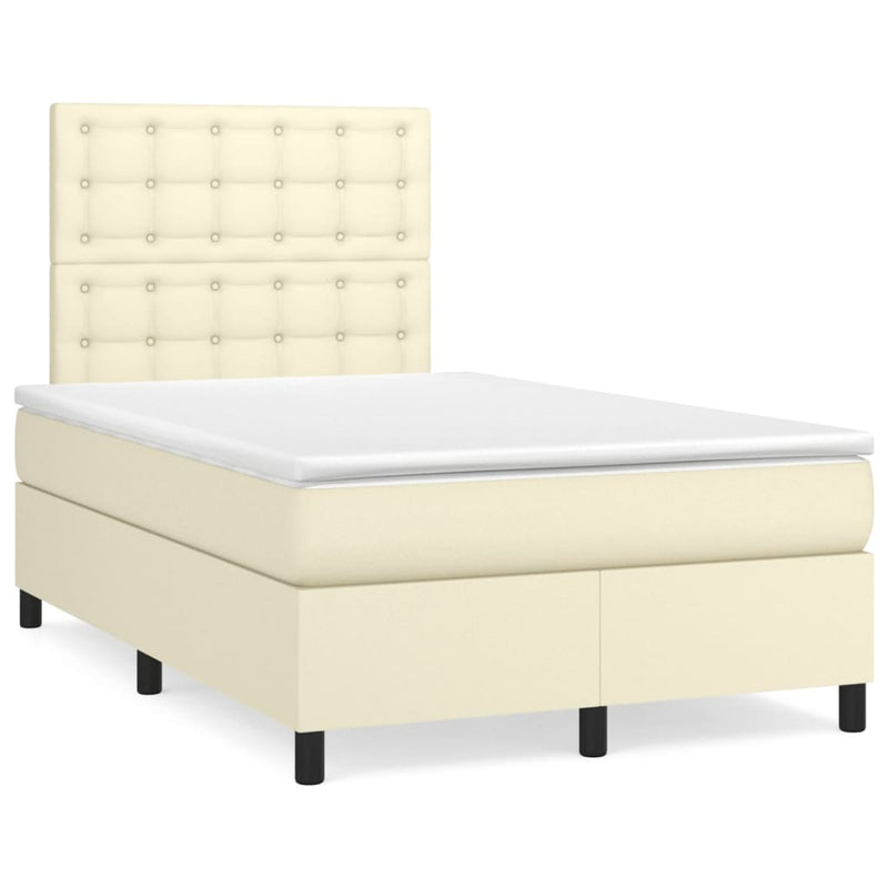 Pat box spring cu saltea, crem, 120x200 cm, piele ecologică
