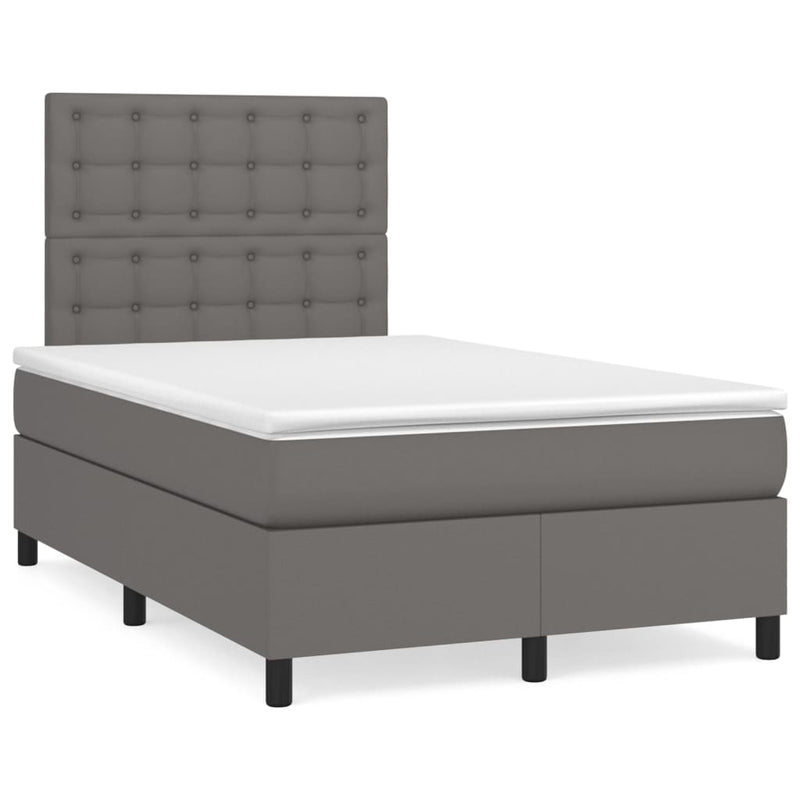 Pat box spring cu saltea, gri, 120x200 cm, piele ecologică