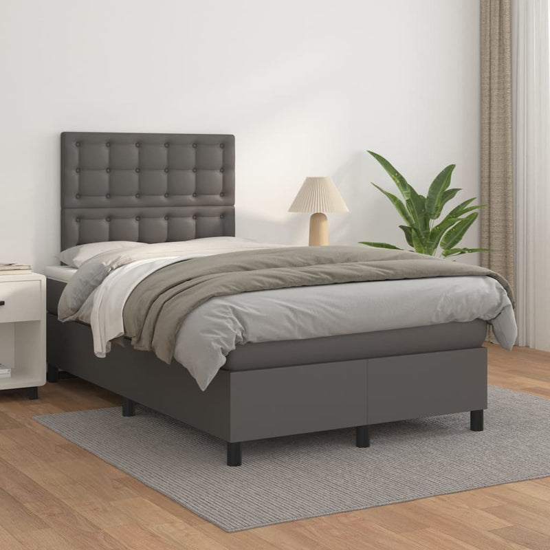 Pat box spring cu saltea, gri, 120x200 cm, piele ecologică