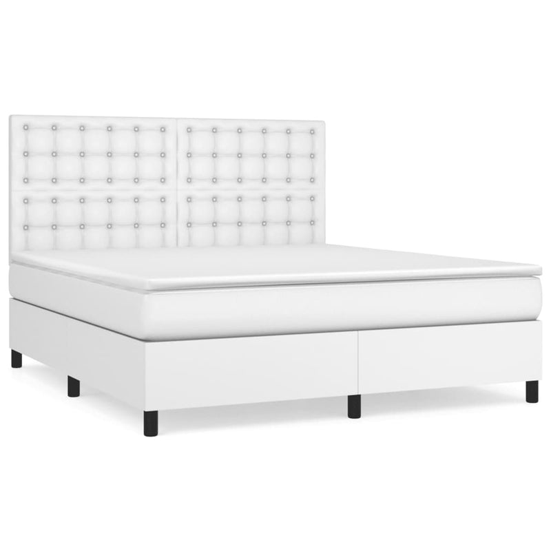 Pat box spring cu saltea, alb, 160x200 cm, piele ecologică