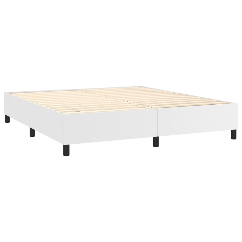 Pat box spring cu saltea, alb, 160x200 cm, piele ecologică