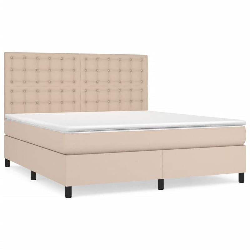 Pat box spring cu saltea, cappuccino, 160x200cm piele ecologică