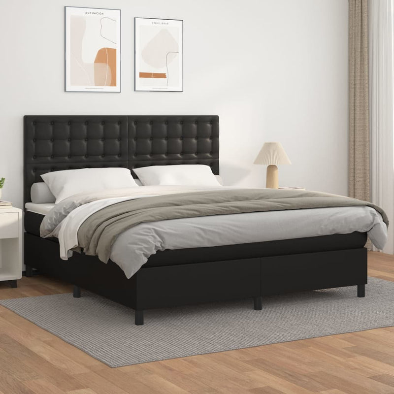 Pat box spring cu saltea, negru, 180x200 cm, piele ecologică