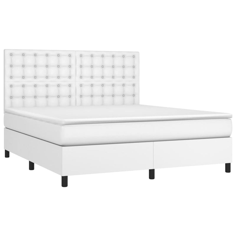 Pat box spring cu saltea, alb, 180x200 cm, piele ecologică