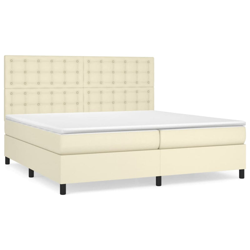 Pat continental cu saltea, crem, 200x200 cm, piele ecologică