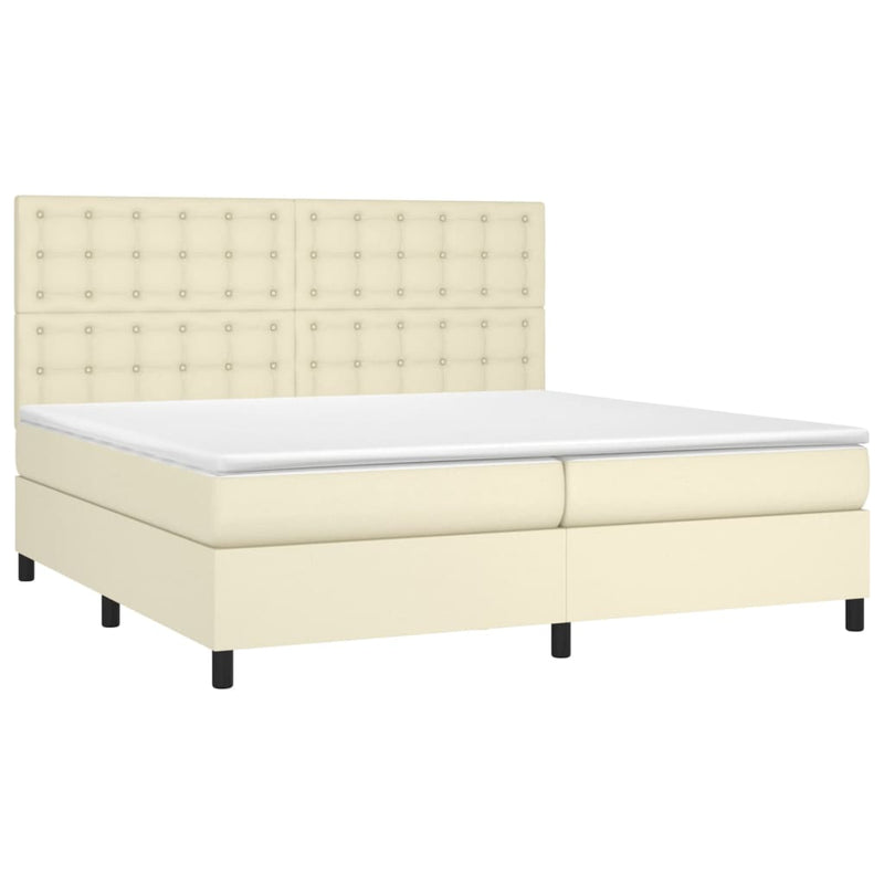 Pat continental cu saltea, crem, 200x200 cm, piele ecologică