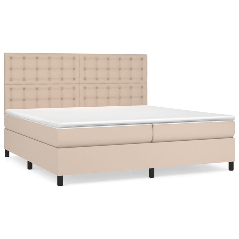 Pat continental cu saltea, cappuccino, 200x200 cm, piele eco
