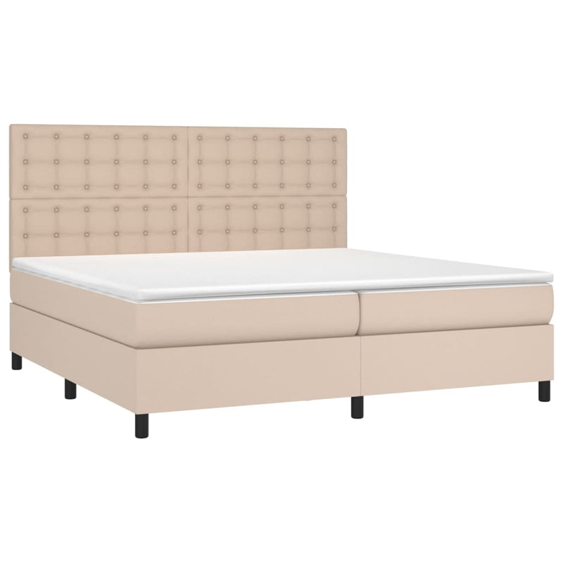 Pat continental cu saltea, cappuccino, 200x200 cm, piele eco
