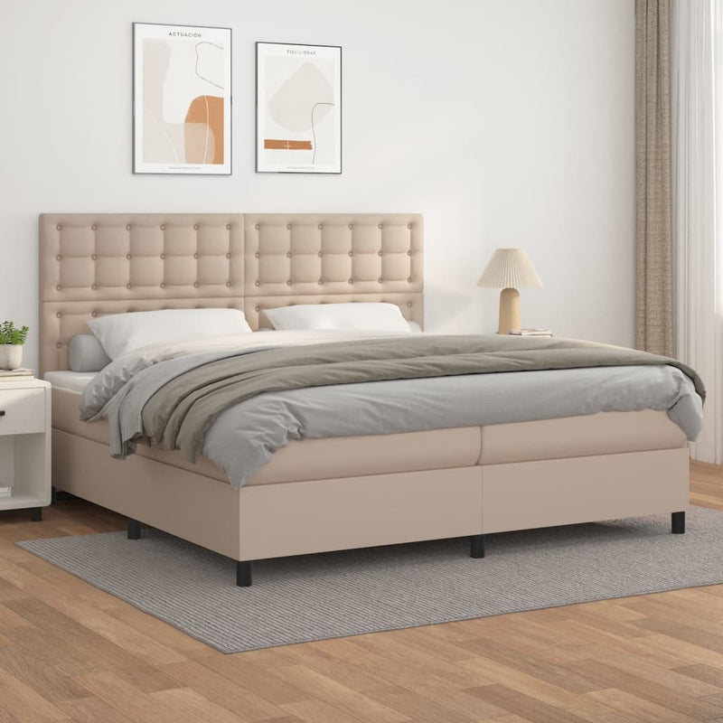 Pat continental cu saltea, cappuccino, 200x200 cm, piele eco