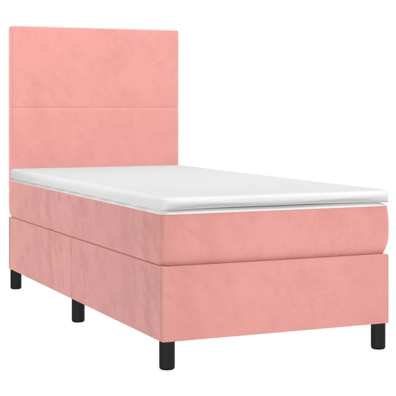 Pat box spring cu saltea, roz, 90x200 cm, catifea