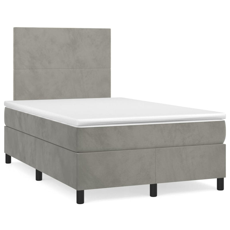 Pat box spring cu saltea, gri deschis, 120x200 cm, catifea
