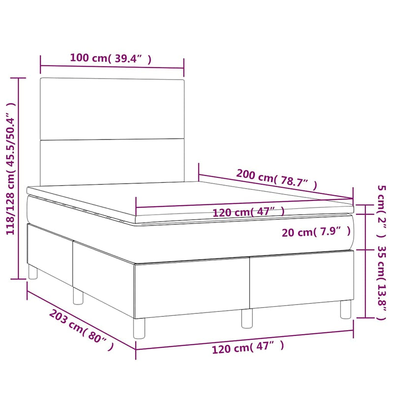 Pat box spring cu saltea, albastru închis, 120x200 cm, catifea