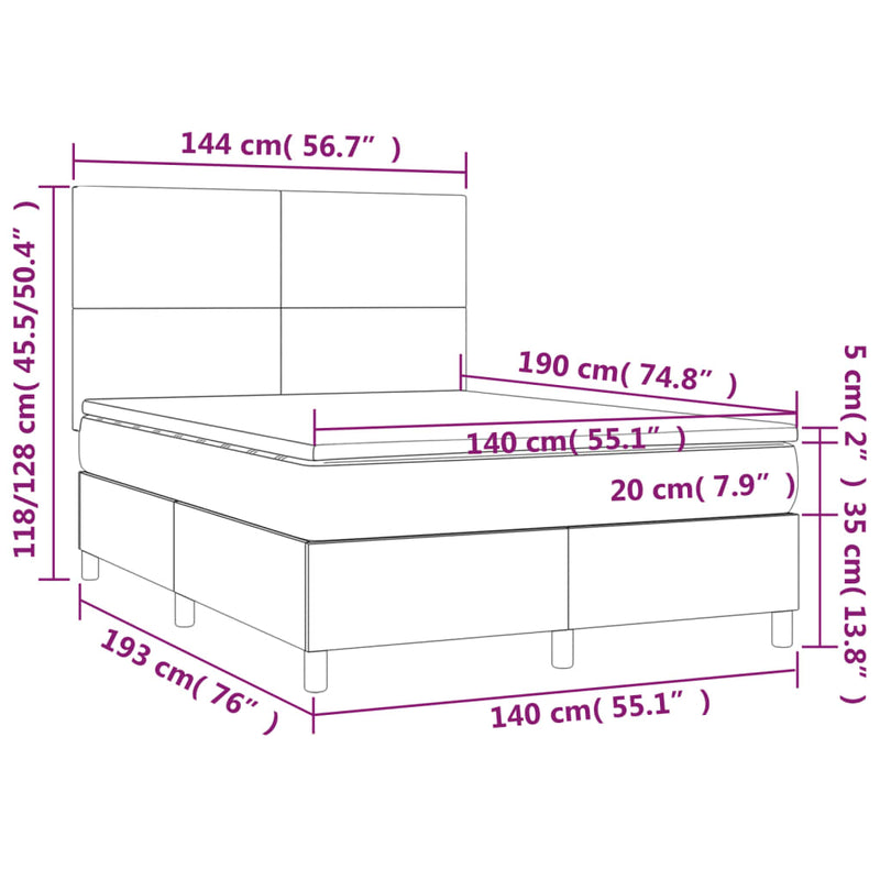 Pat box spring cu saltea, negru, 140x190 cm, catifea