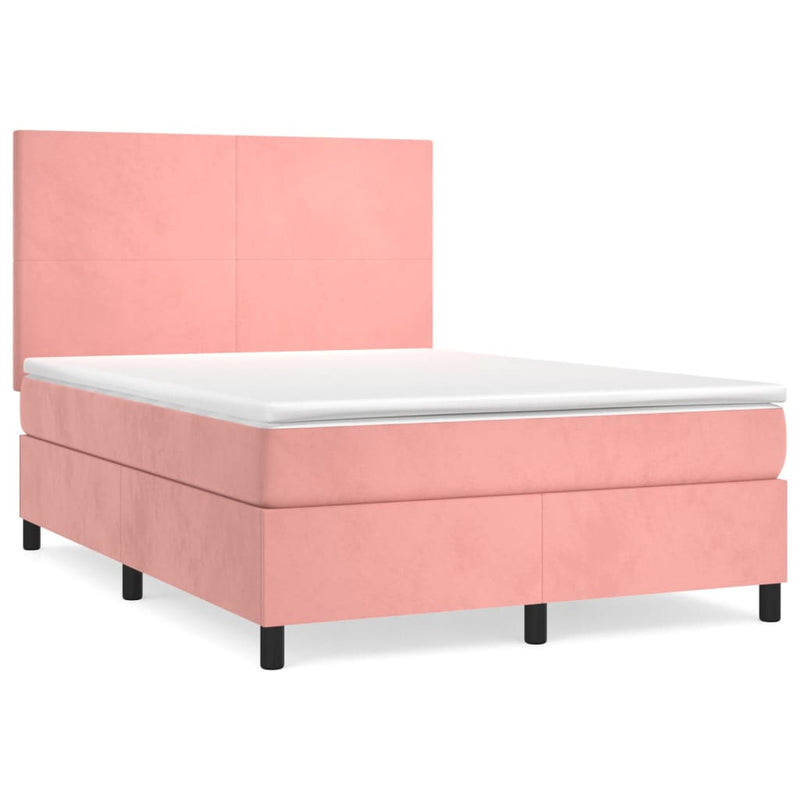 Pat box spring cu saltea, roz, 140x190 cm, catifea