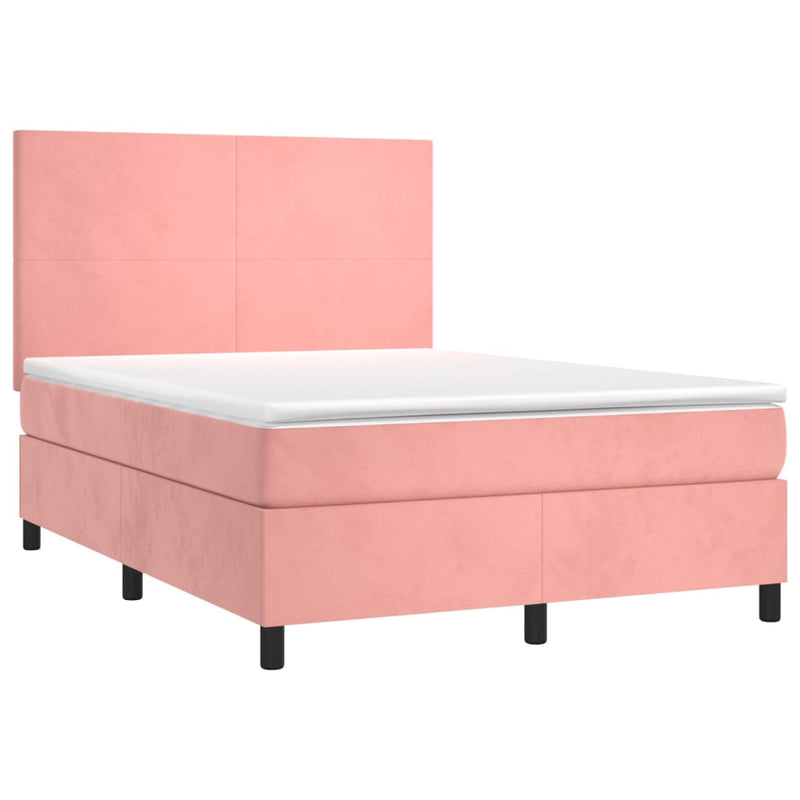 Pat box spring cu saltea, roz, 140x200 cm, catifea
