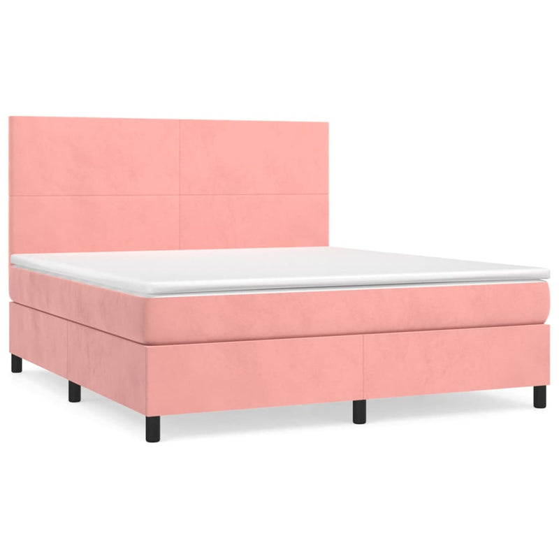 Pat box spring cu saltea, roz, 160x200 cm, catifea
