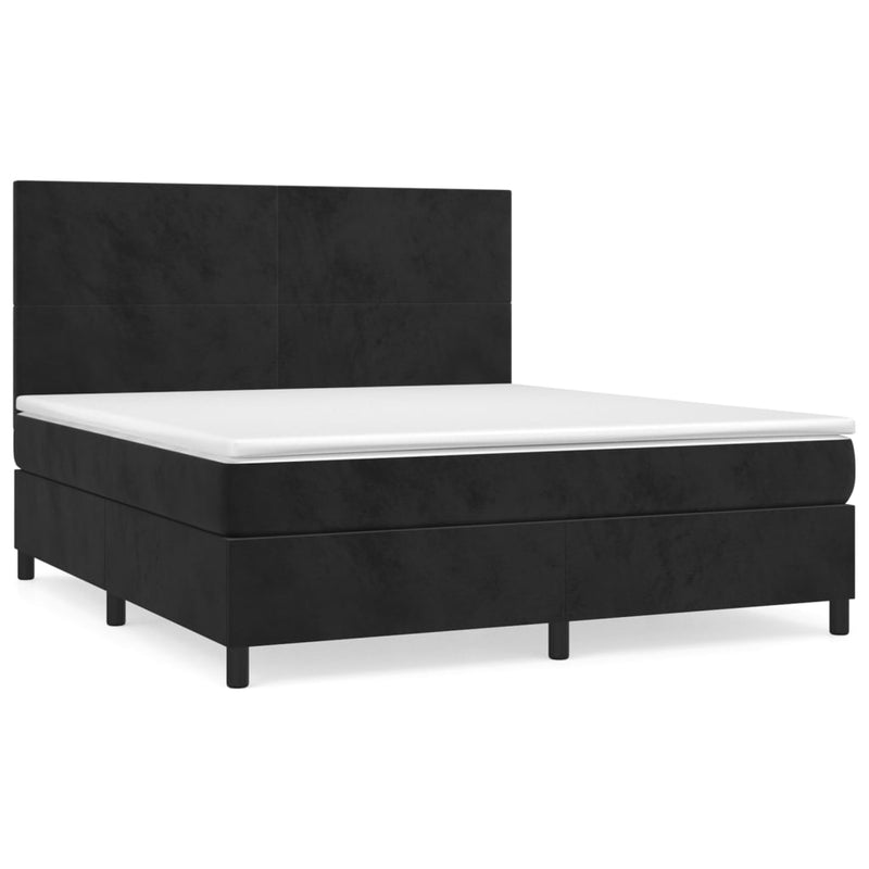Pat box spring cu saltea, negru, 180x200 cm, catifea
