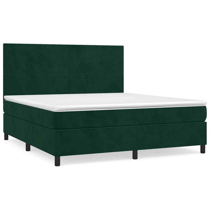 Pat box spring cu saltea, verde închis, 180x200 cm, catifea