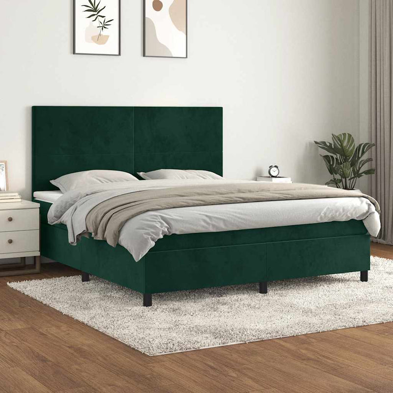 Pat box spring cu saltea, verde închis, 180x200 cm, catifea