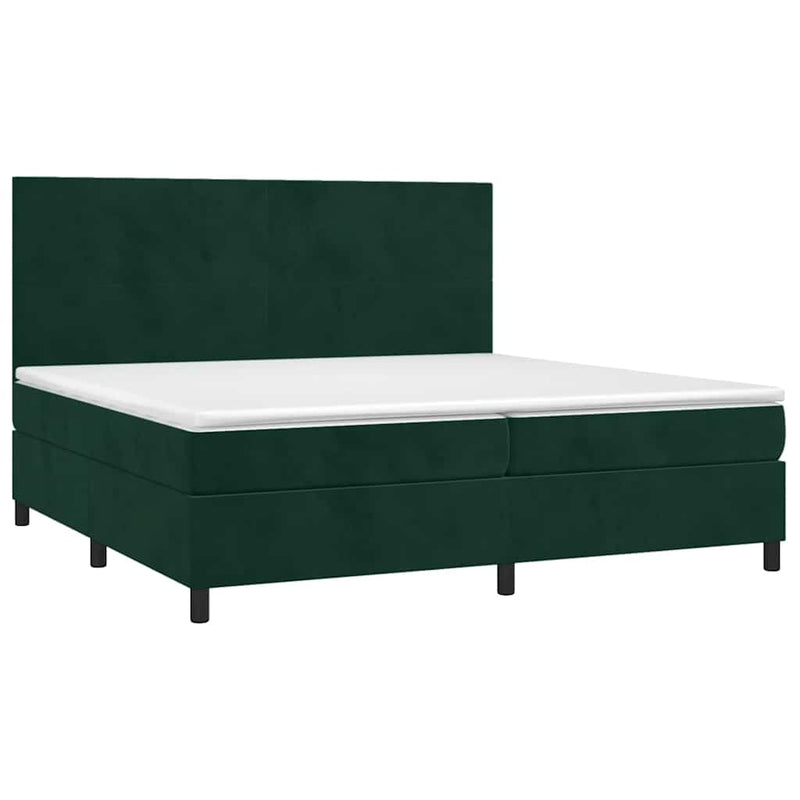 Pat box spring cu saltea, verde închis, 200x200 cm, catifea