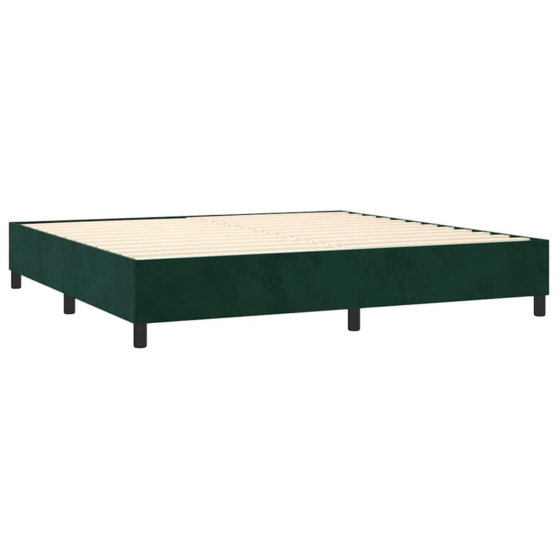Pat box spring cu saltea, verde închis, 200x200 cm, catifea