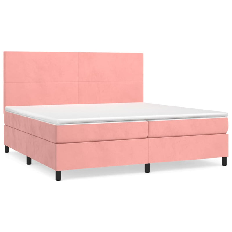 Pat box spring cu saltea, roz, 200x200 cm, catifea