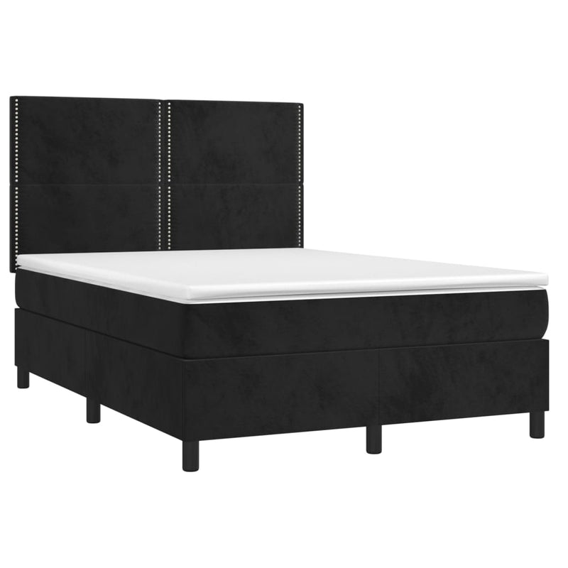 Pat box spring cu saltea, negru, 140x200 cm, catifea
