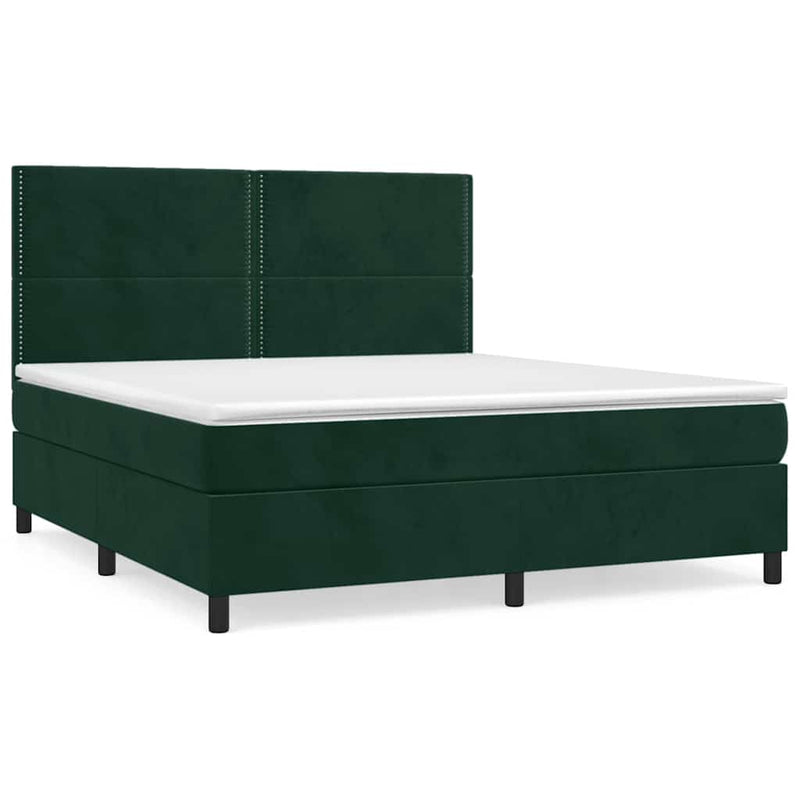 Pat box spring cu saltea, verde închis, 180x200 cm, catifea