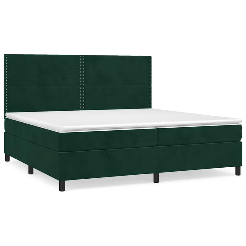 Pat box spring cu saltea, verde închis, 200x200 cm, catifea
