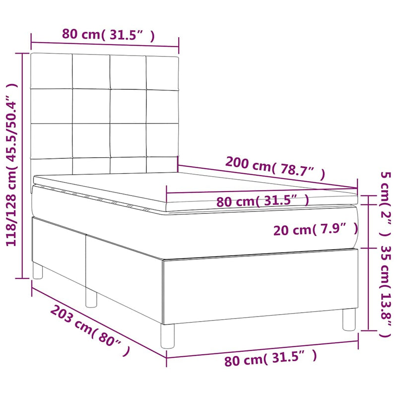 Pat box spring cu saltea, albastru închis, 80x200 cm, catifea