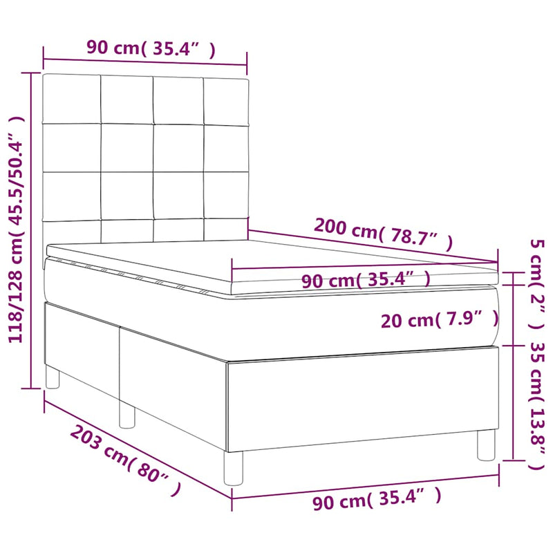 Pat box spring cu saltea, verde închis, 90x200 cm, catifea